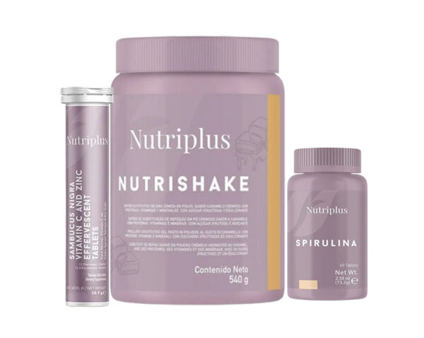 Set ingrasat Nutriplus Shake Caramel+ Sambucus+Spirulina